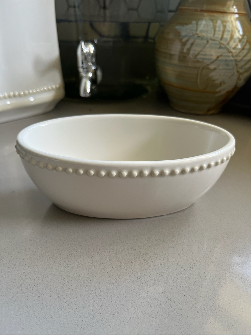 Princess House Pearl Bead White Serving Bowl